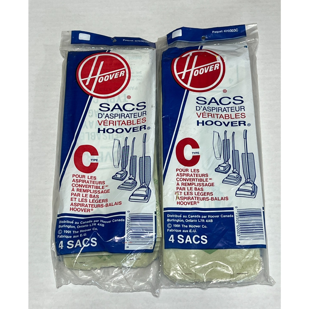 2 Packs Genuine HOOVER C Type Vacuum Bags 8 Bottom Fill Lightweight Upright New